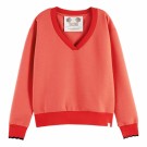 Maison Scotch - V-Neck Sweat With Scalloped Ribs - Red thumbnail
