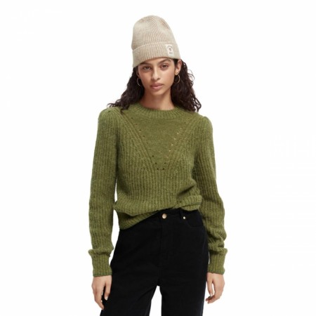 Maison Scotch - Fuzzy Knitted Sweater With Puffy Sleeves - Army