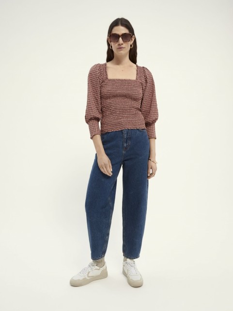 Maison Scotch - Seersucker Top With Smock Details And Square Neck