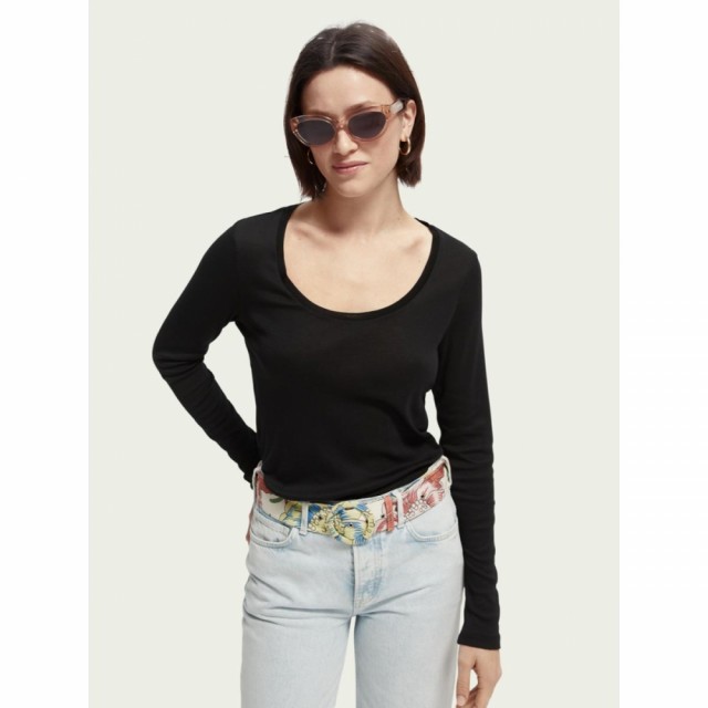 Maison Scotch - Fitted Scoop Neck Long Sleeve Tee - Sort