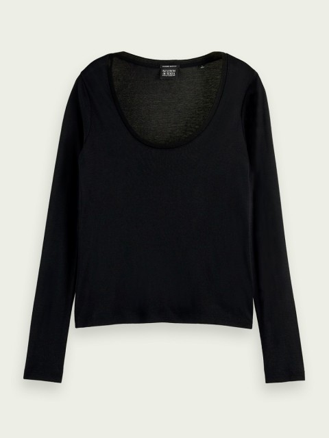Maison Scotch - Fitted Scoop Neck Long Sleeve Tee - Sort 