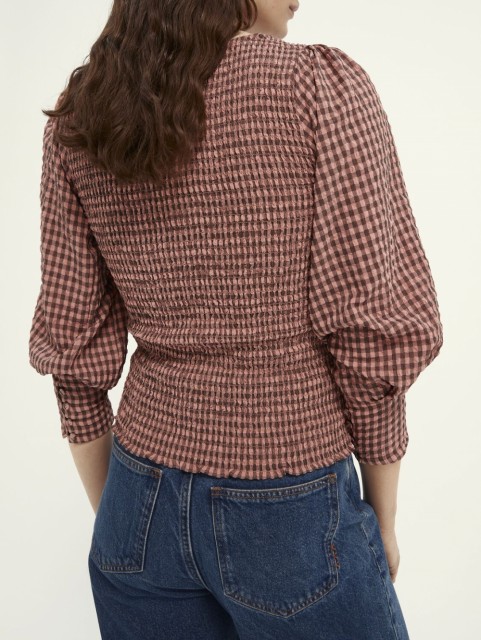 Maison Scotch - Seersucker Top With Smock Details And Square Neck