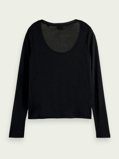 Maison Scotch - Fitted Scoop Neck Long Sleeve Tee - Sort 