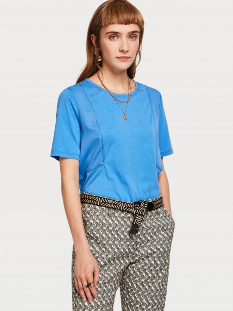 Maison Scotch - Jersey Top With Woven Panels And Ladder Tape