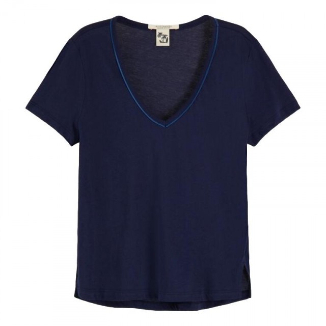 Maison Scotch - V-neck Tee With Piping Detail - Blå
