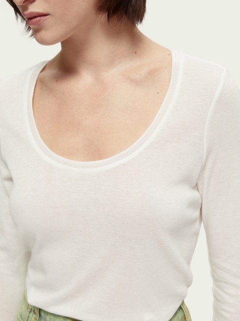 Maison Scotch - Fitted Scoop Neck Long Sleeve Tee - Off-White 