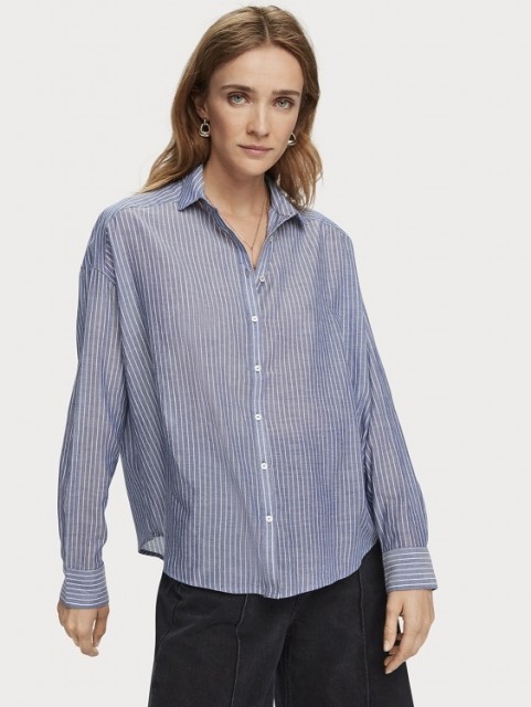 Maison Scotch - Striped Cotton Shirt With Round Collar - Stripe 